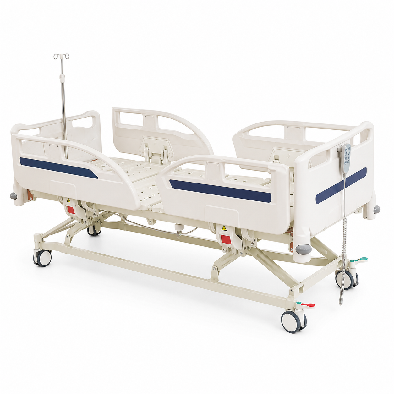 Giường bệnh viện điện ba chức năng c&oacute; đầu giường m&agrave;u xanh