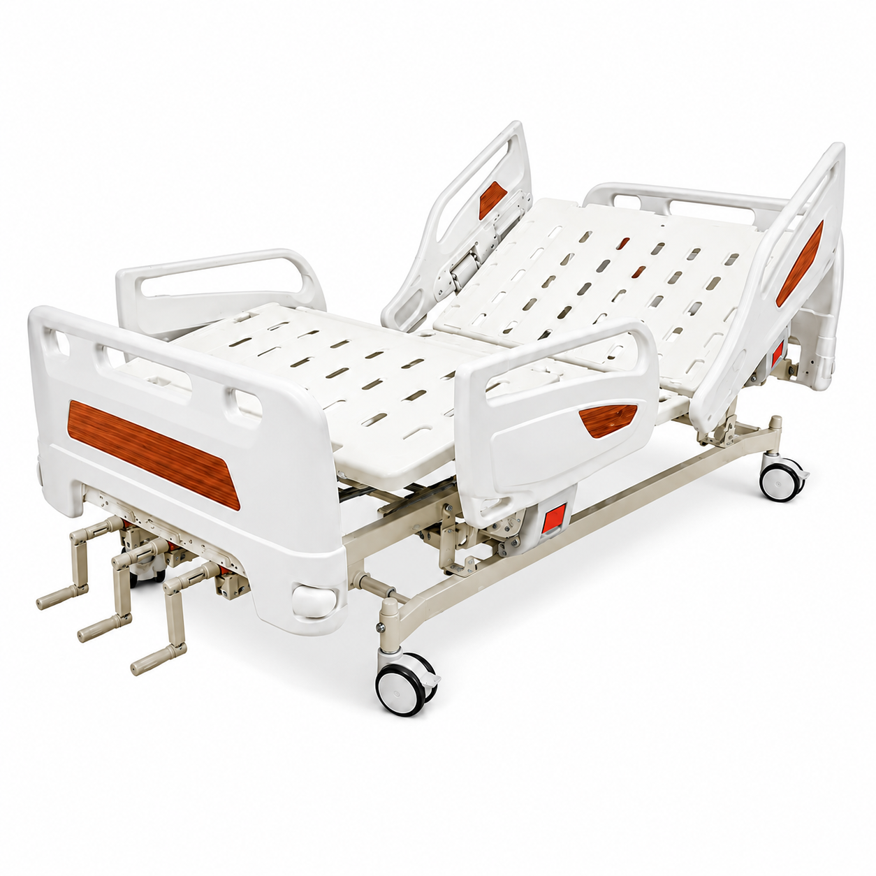 Cama manual de tres funciones con barandillas de ABS