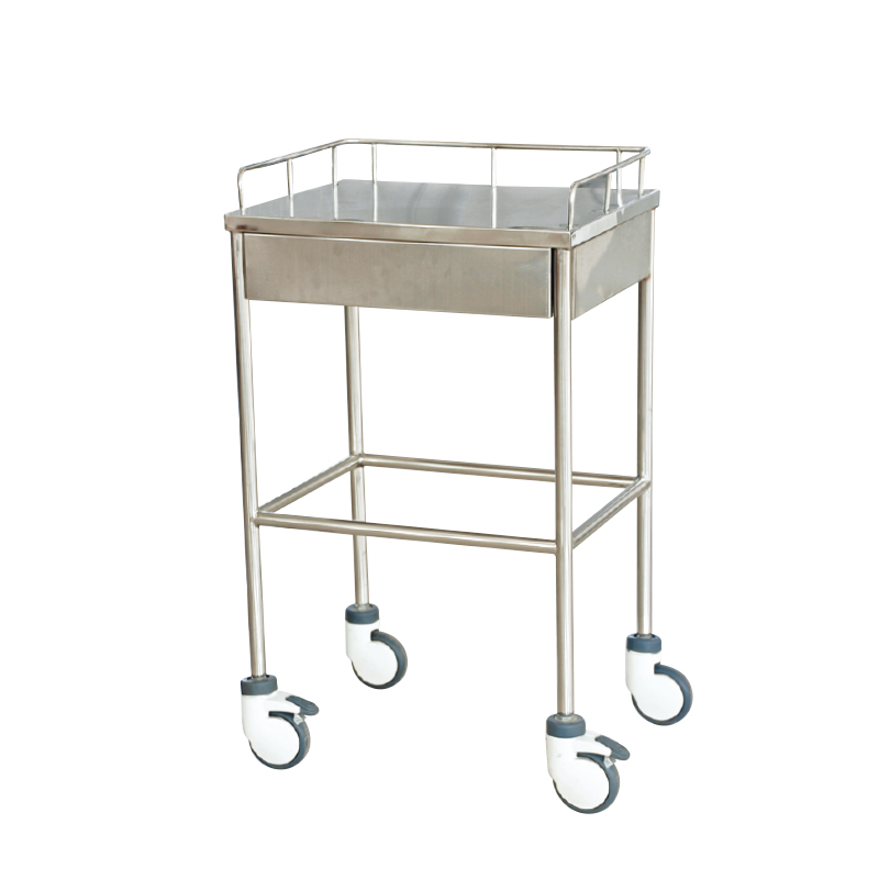 Carrinho de instrumentos de camada &uacute;nica de a&ccedil;o inoxid&aacute;vel com gaveta